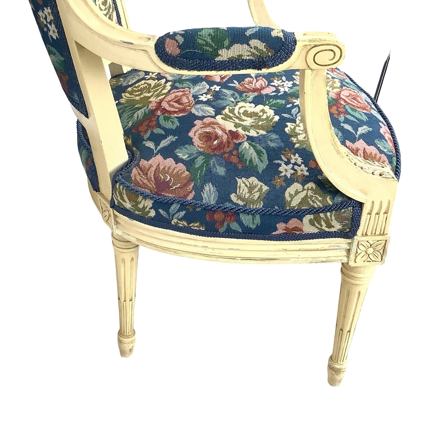 Vintage Louis XVI Style Painted Fauteuil | French Provincial Armchair  This painted fauteuil captures the timeless elegance of