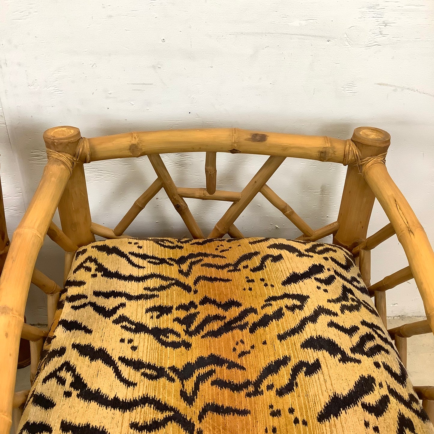 Vintage Bamboo Armchairs & Ottoman in Tiger Print