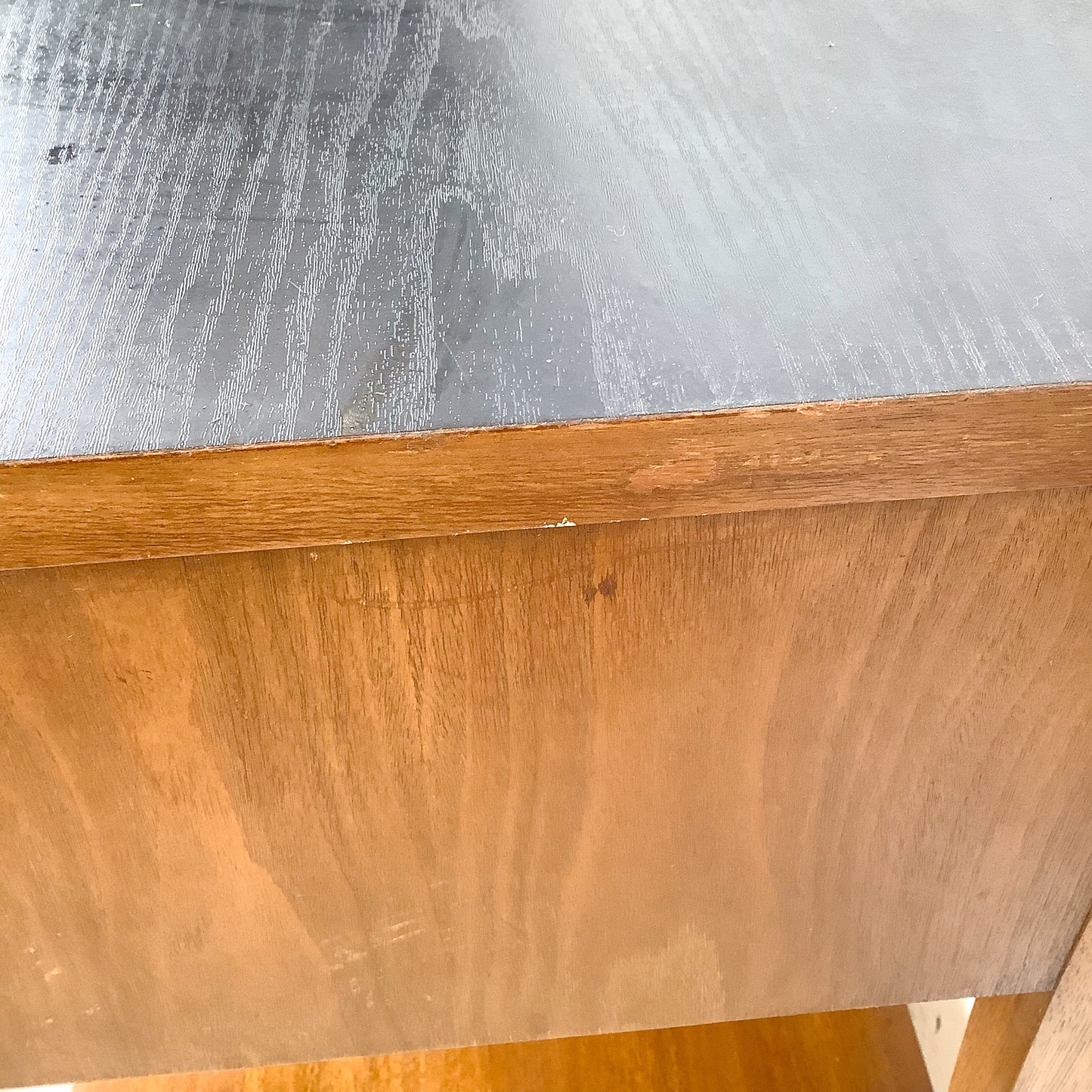 Mid-Century Nightstand with Black Top and Lower Shelf
