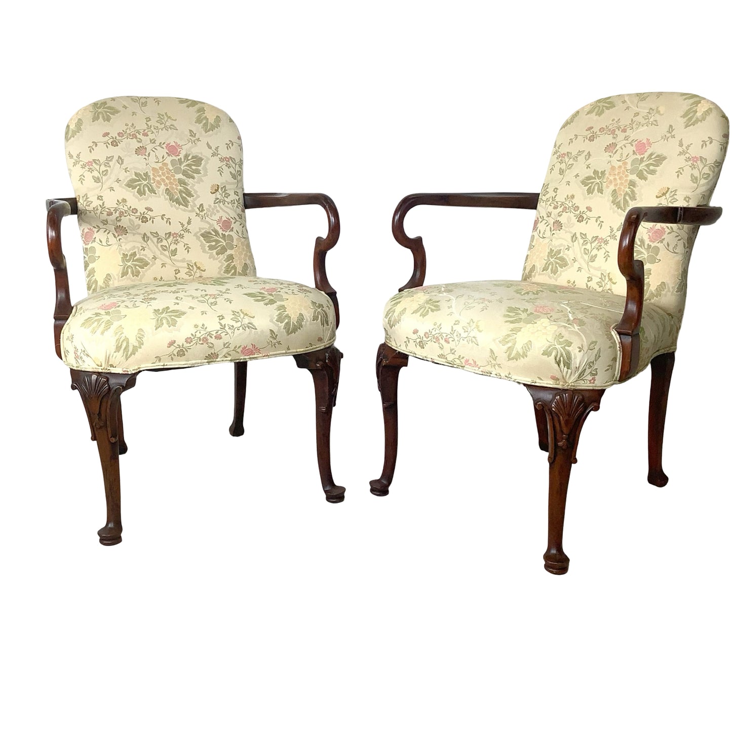 Vintage Pair of Georgian Revival Armchairs | Floral Upholstery | Set of 2
