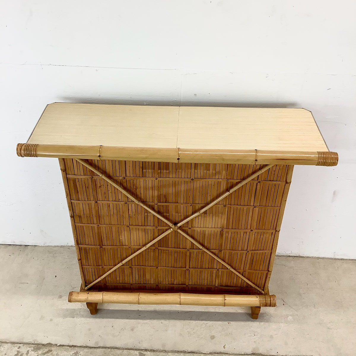 Vintage Bamboo &amp; Woven Rattan Freestanding Cocktail Bar