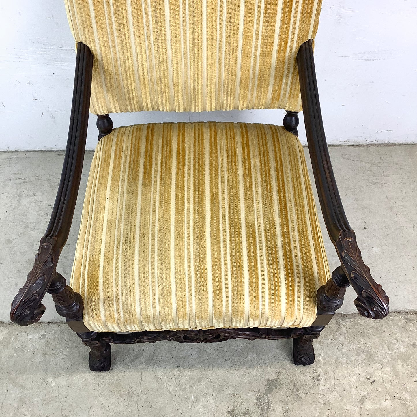 Grand Louis XIV-Style Throne Chair with Striped Fabric
