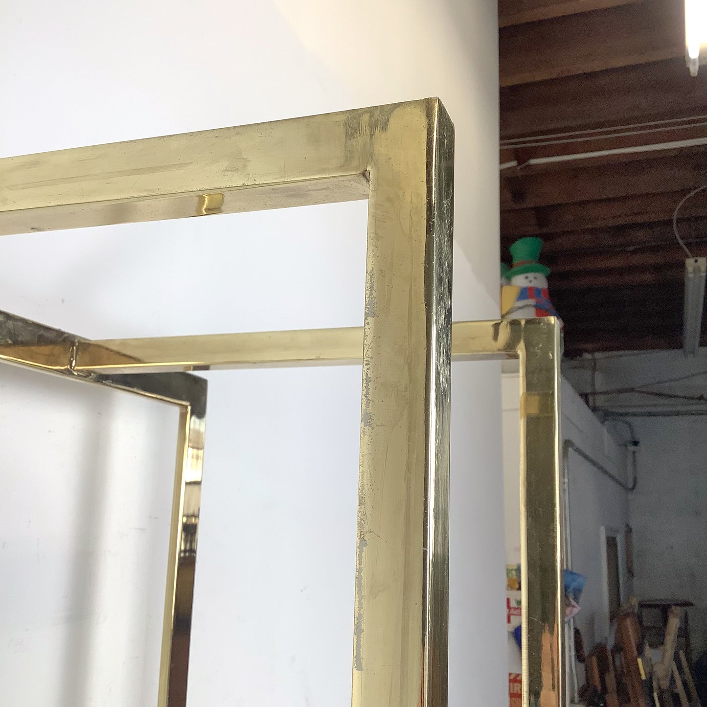 Architectural Brass and Glass Display Shelf, Vintage Modern