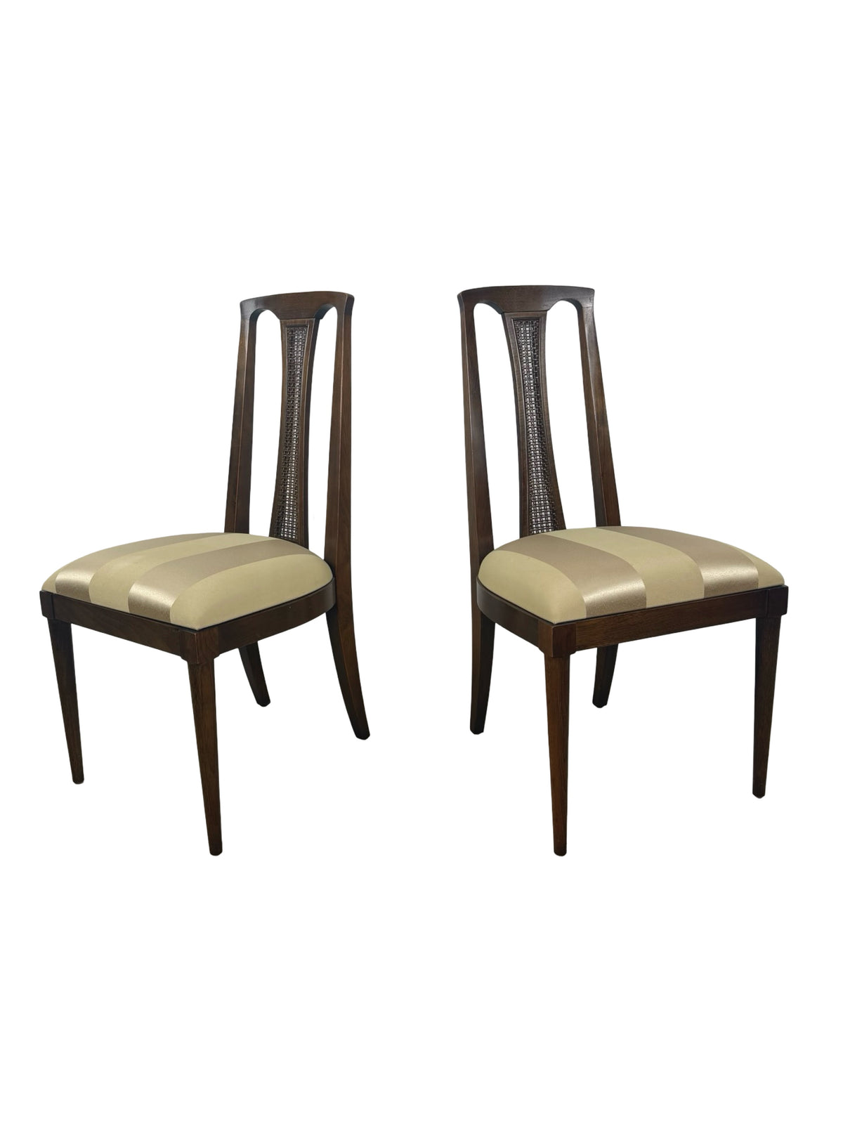 Pair of Vintage Mid-Century Modern High-Back Cane Dining Chairs, Stamped Denmark