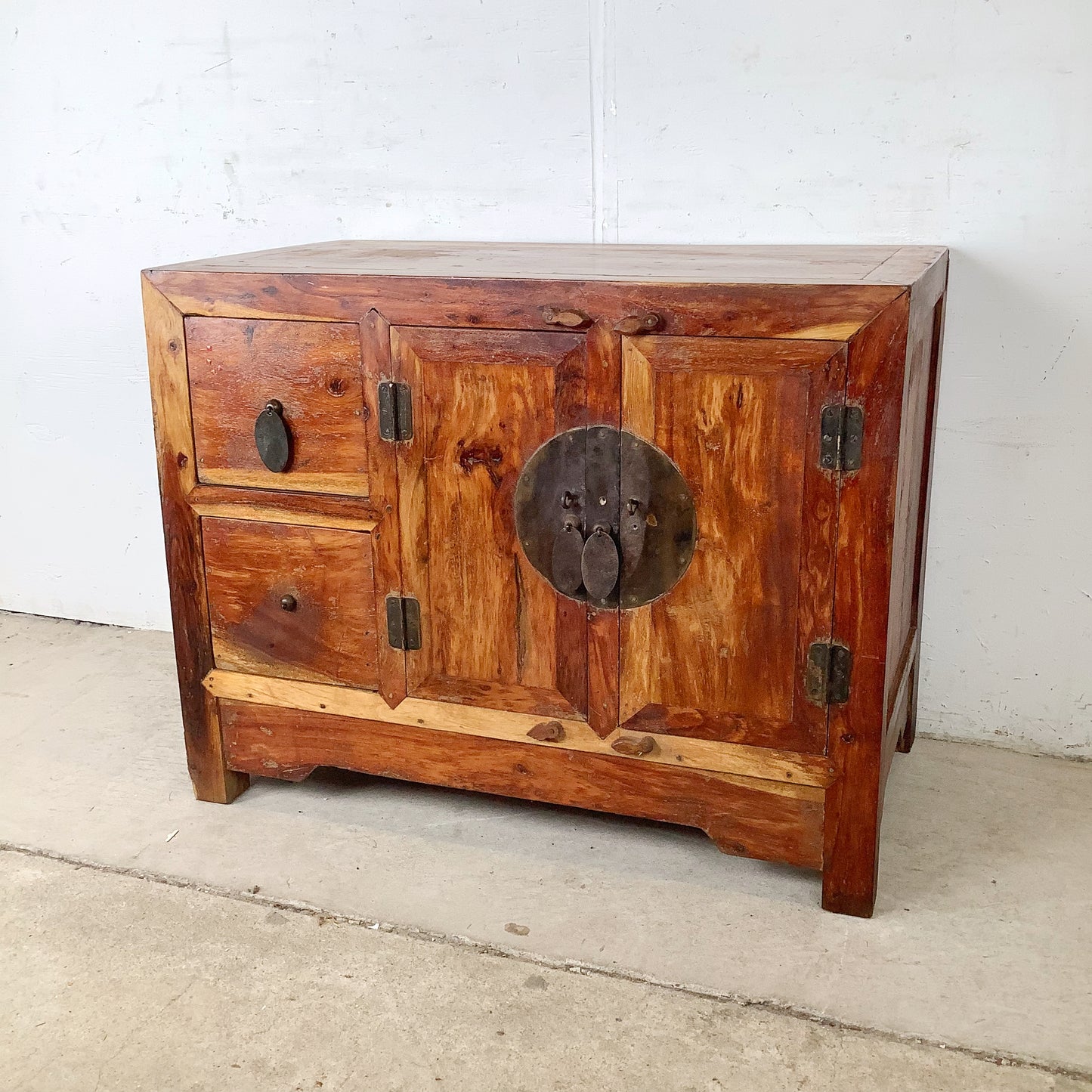 Antique Chinese Provincial Elmwood Cabinet | Iron Circular Lockplate | 19th to Early 20th Century