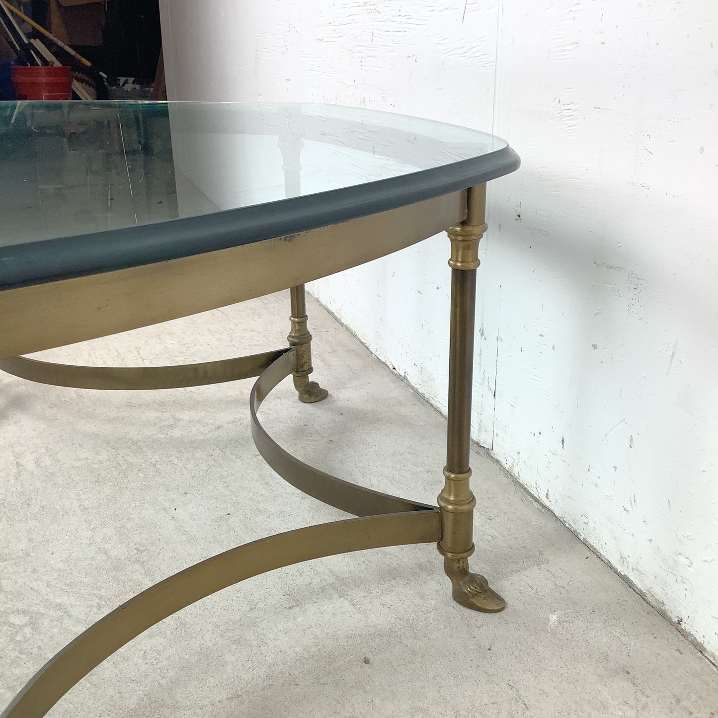 Vintage Brass Hexagonal Glass Coffee Table in the Style of La Barge