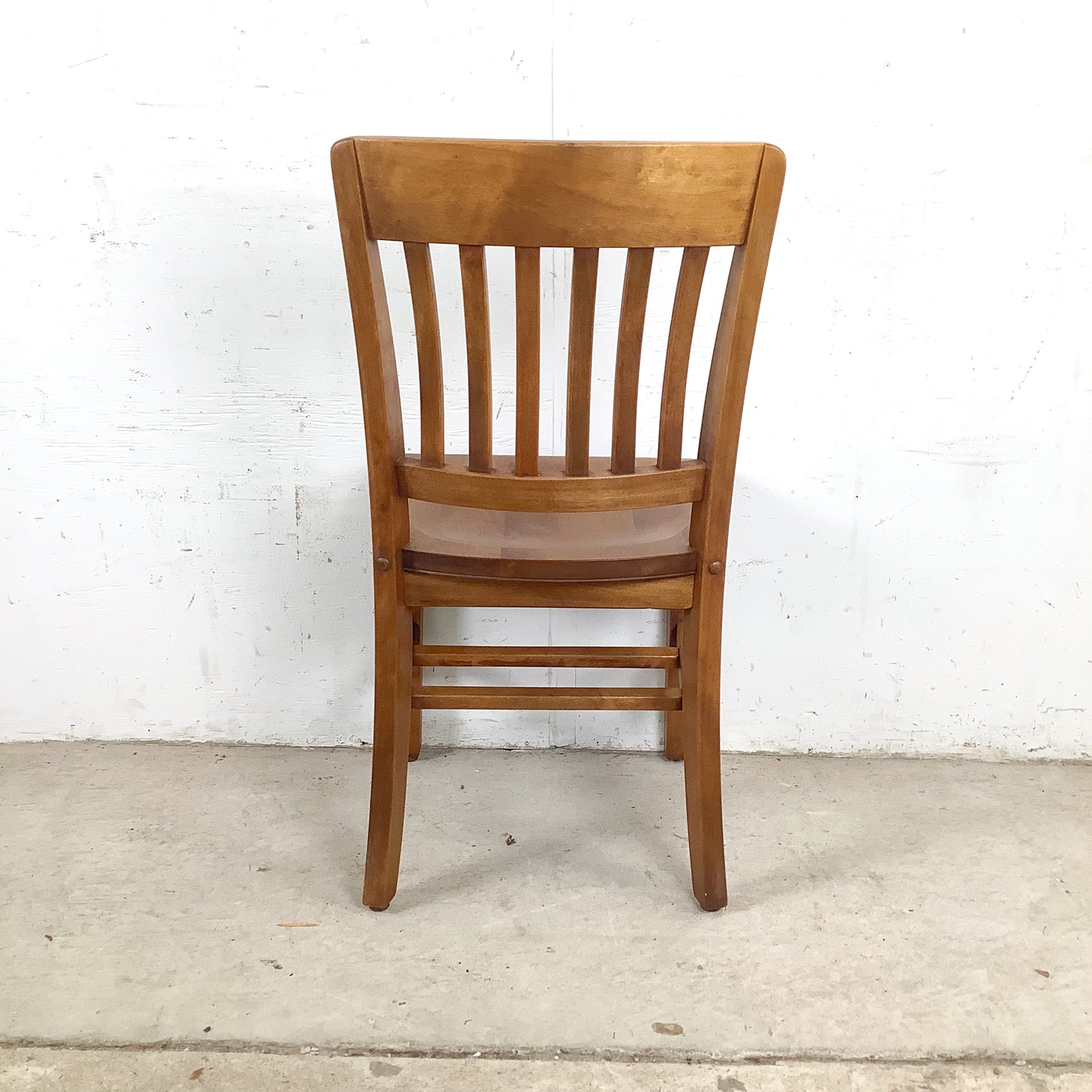 Vintage American Schoolhouse Chair — Solid Wood Slat Back, Saddle Seat