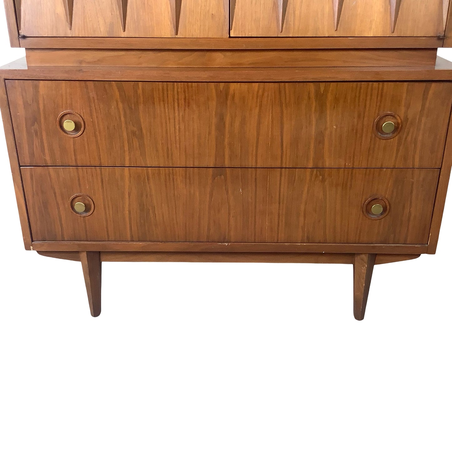 Merton Gershun for American of Martinsville "Harlequin" Walnut Mid-Century Modern Highboy Gentleman's Chest Dresser
