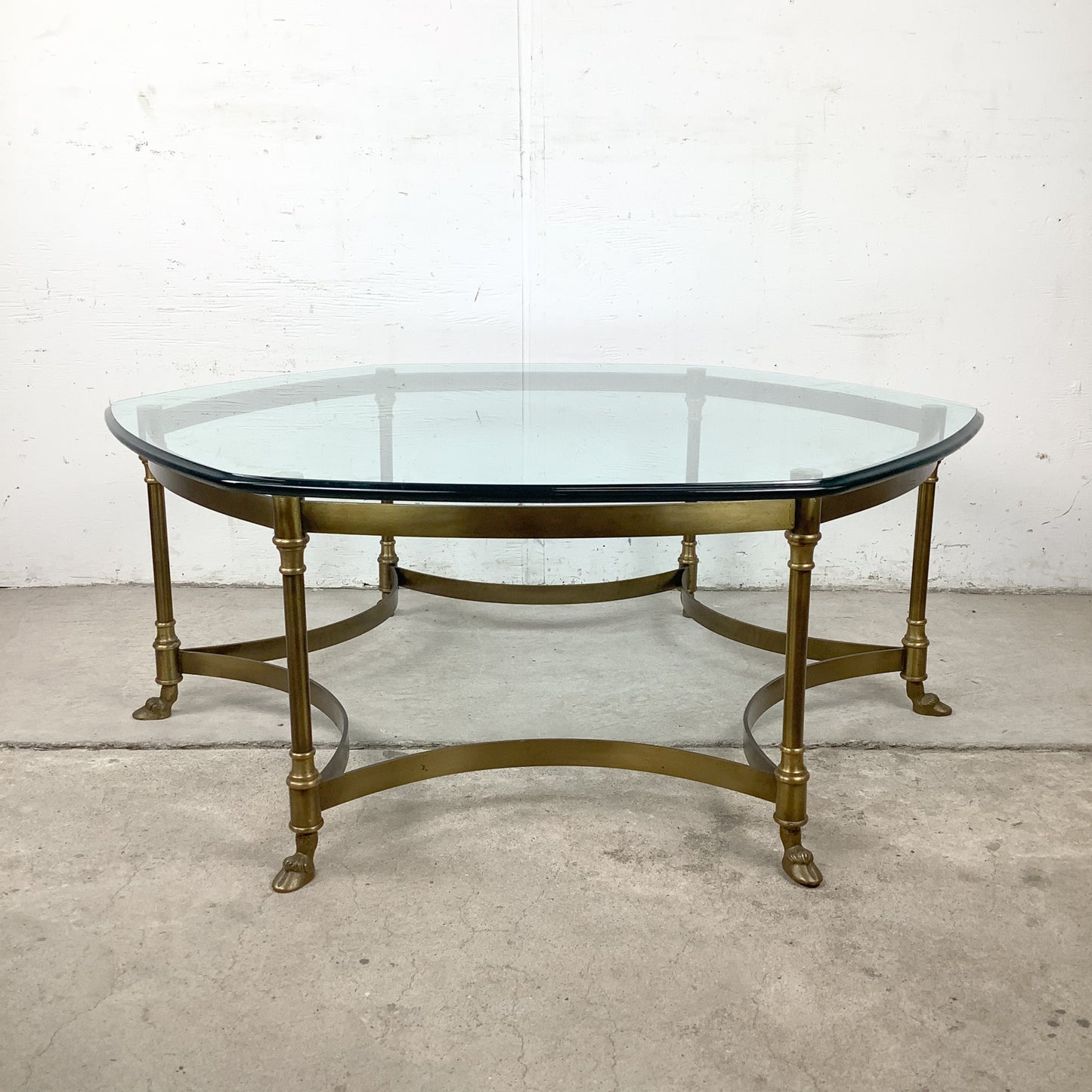 Vintage Brass Hexagonal Glass Coffee Table in the Style of La Barge