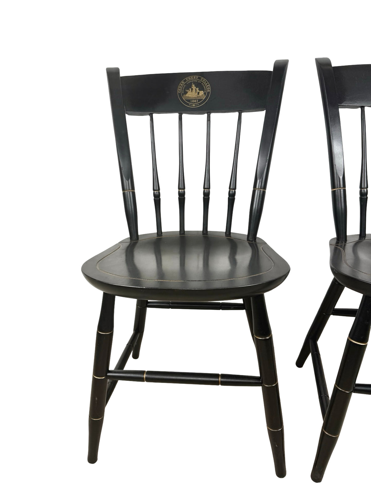 Pair of Vintage Nichols & Stone Windsor Side Chairs with Cedar Crest College Crest