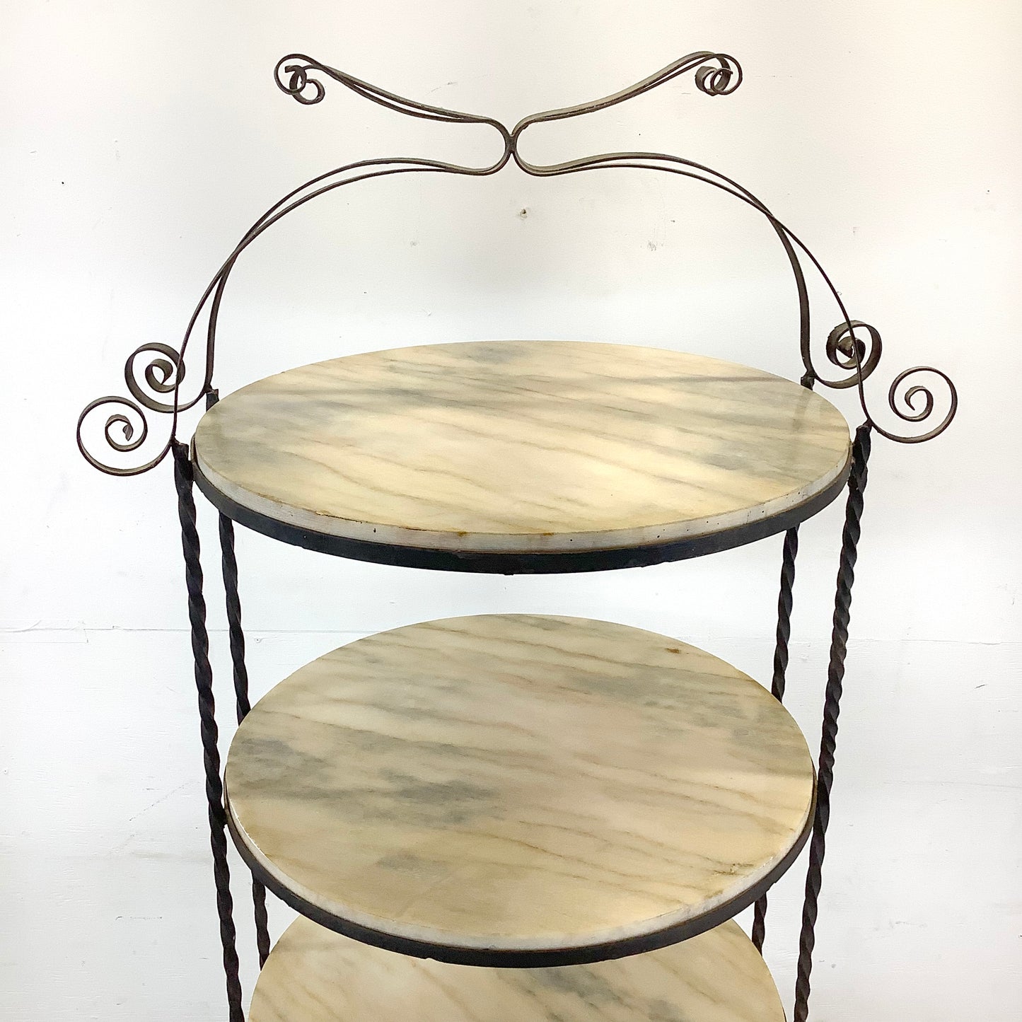 Vintage Round Etagere in Iron and Marble