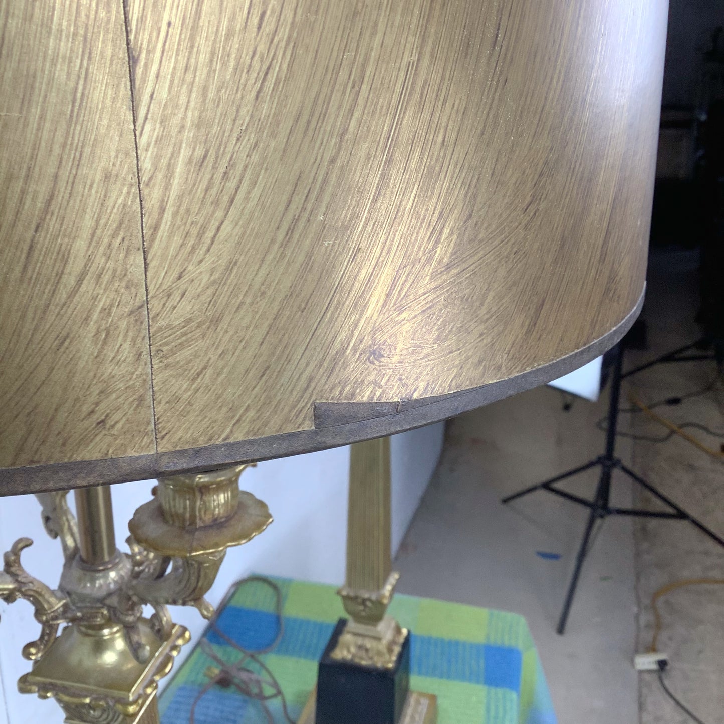 Pair of Neoclassical Brass Table Lamps with Fluted Columns and Ornate Candelabra Tops