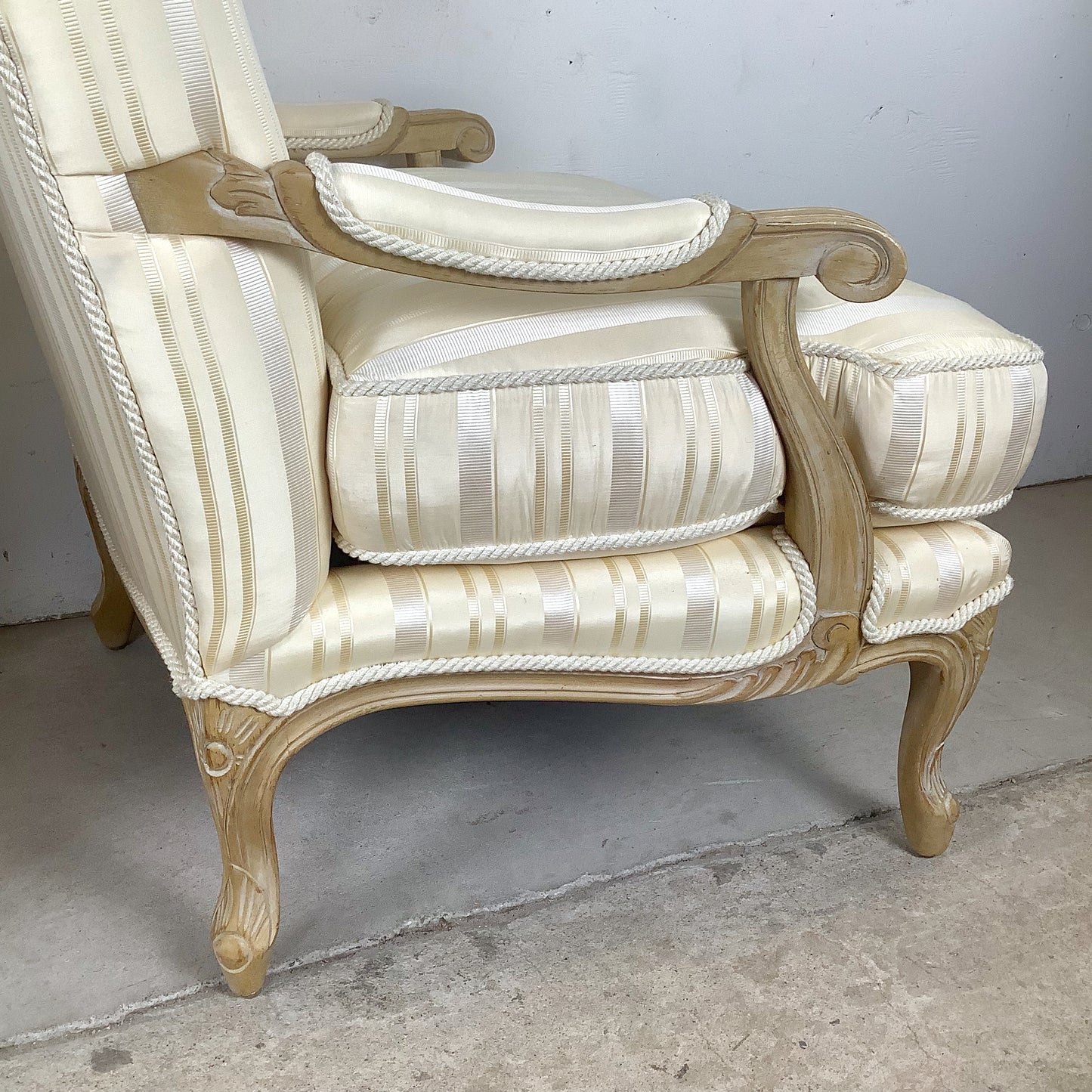Vintage Pair of Louis XV–Style Bergère Chairs with Curved Frames