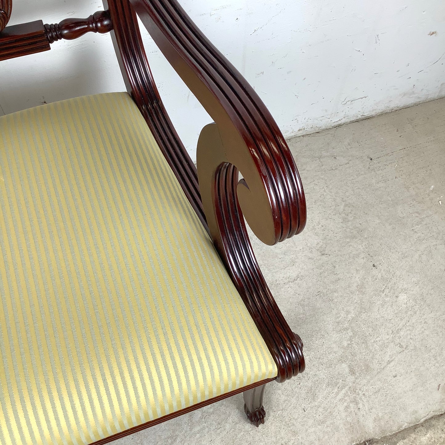 Elegant Vintage Lyre-Back Mahogany Accent Chair With Upholstered Seat