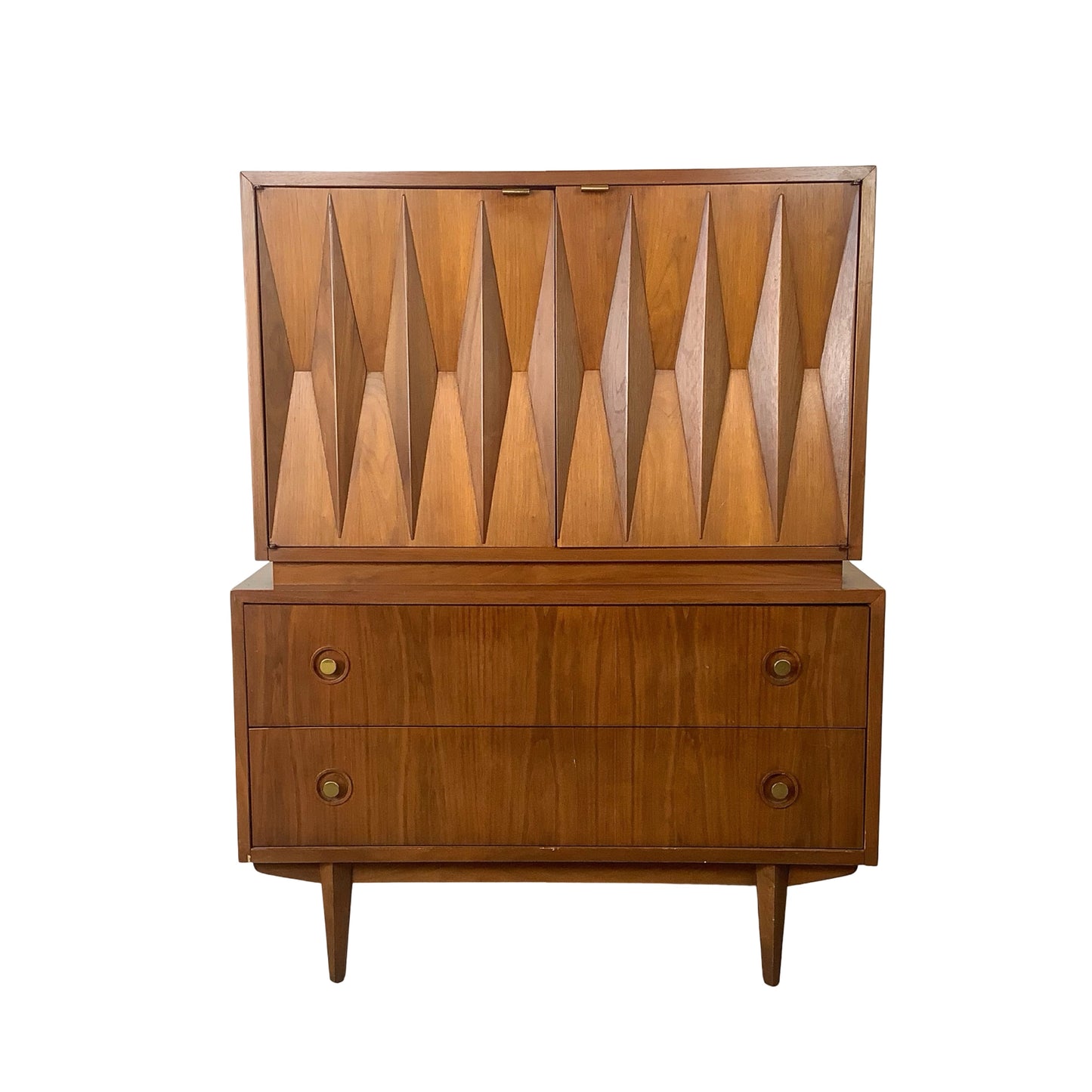 Merton Gershun for American of Martinsville "Harlequin" Walnut Mid-Century Modern Highboy Gentleman's Chest Dresser