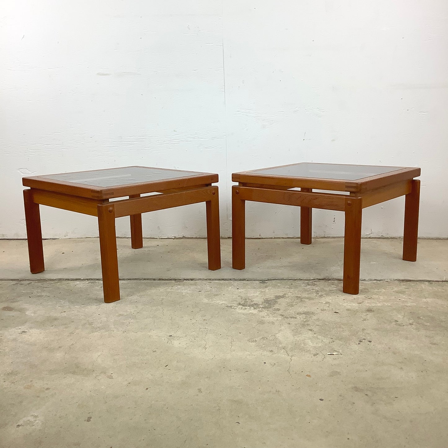 Danish Modern Teak End Tables With Smoked Glass- Pair