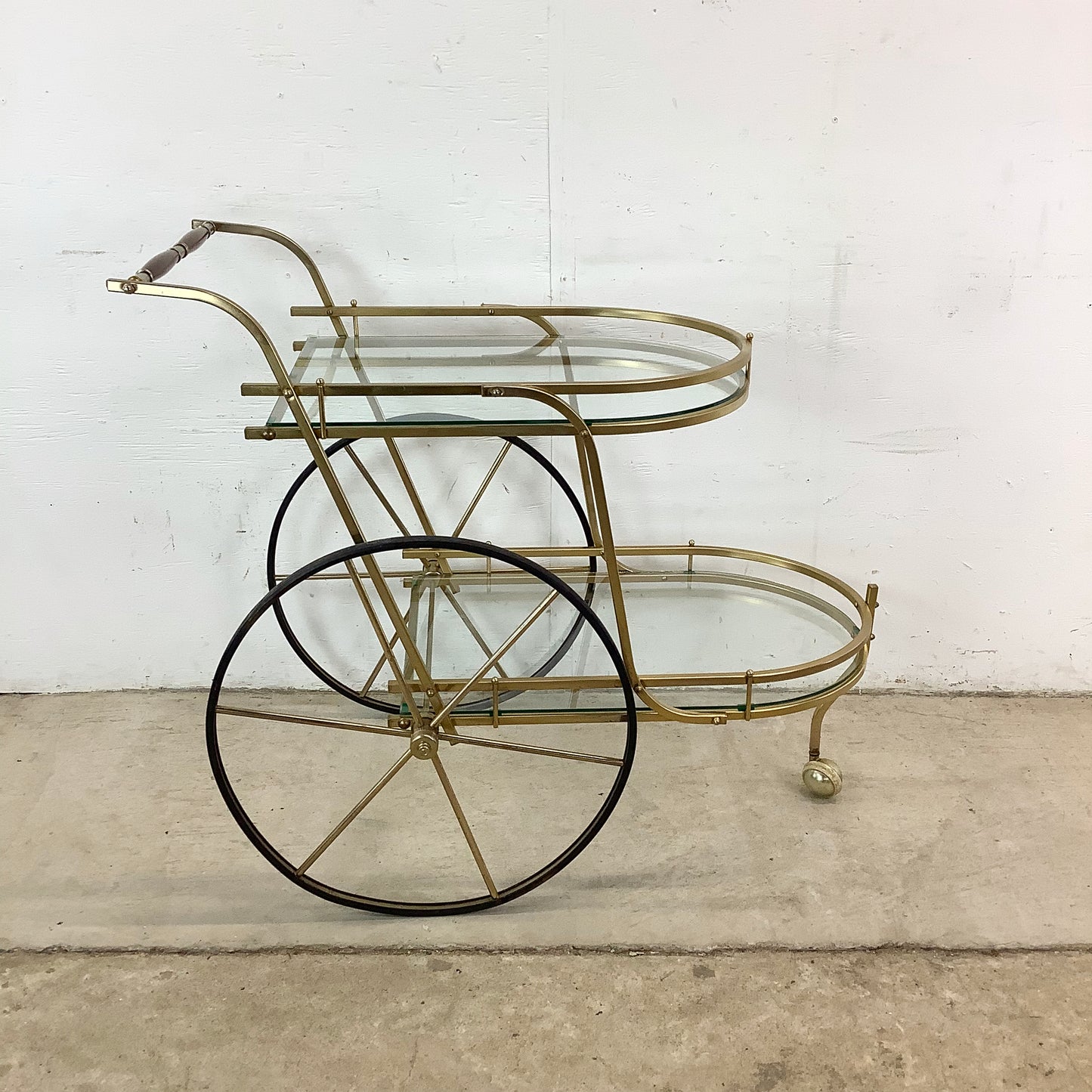 Vintage Brass and Glass Bar Cart or Tea Trolley