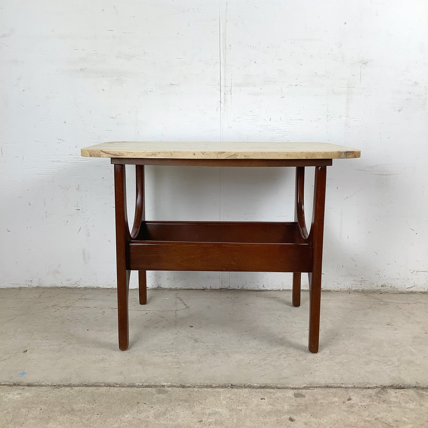 Mid-Century Organic Modern End Table With Stone Top