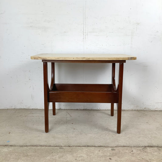 Mid-Century Organic Modern End Table With Stone Top