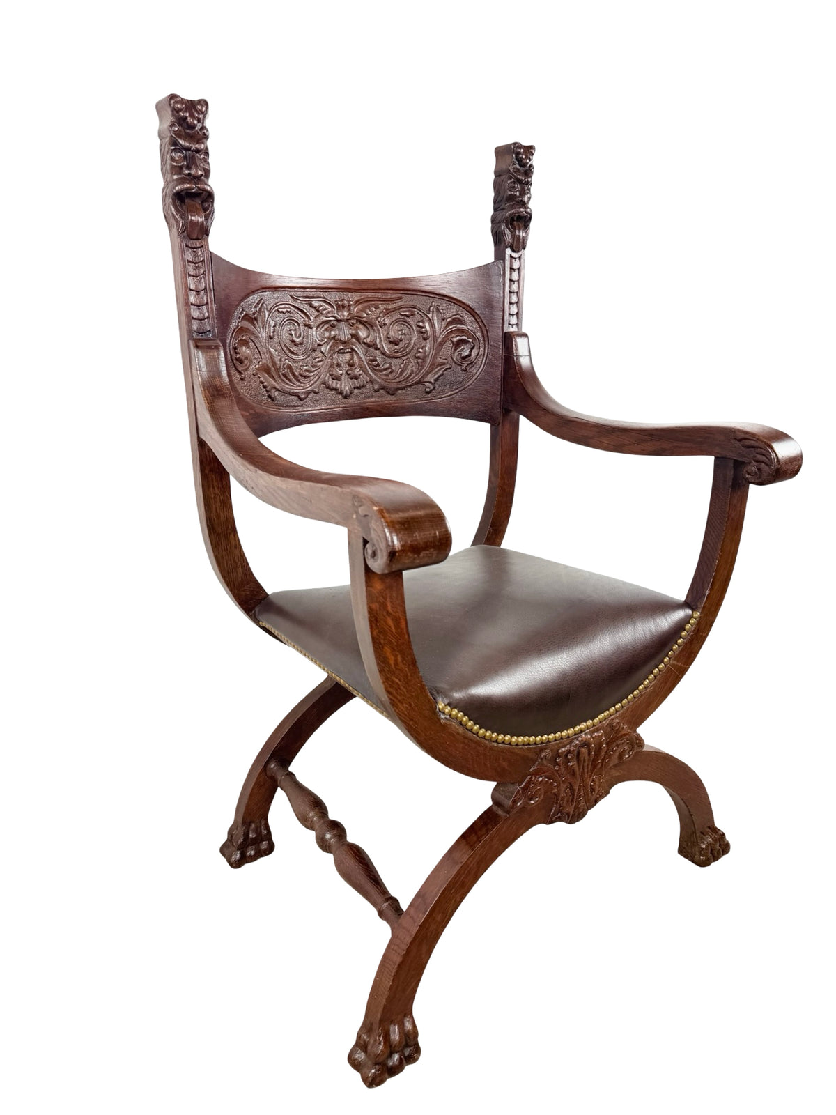 Vintage Renaissance Revival Savonarola X-Frame Accent Chair