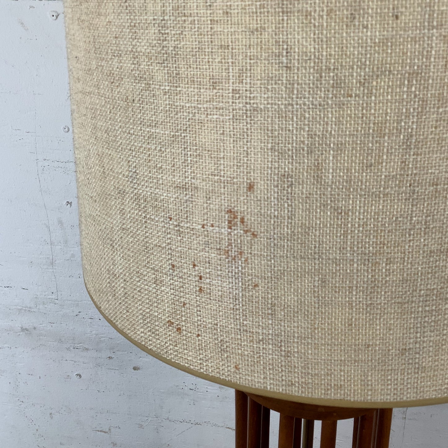 Vintage Mid-Century Walnut Dowel Table Lamp with Linen Drum Shade