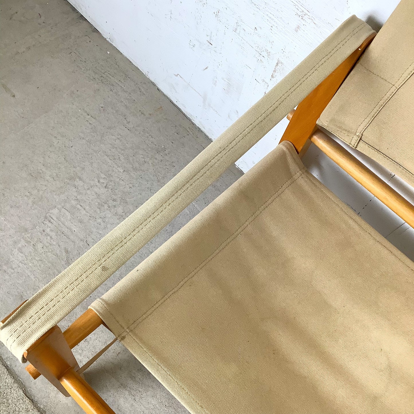Vintage Scandinavian Style Safari Campaign Lounge Chair with Natural Canvas Sling