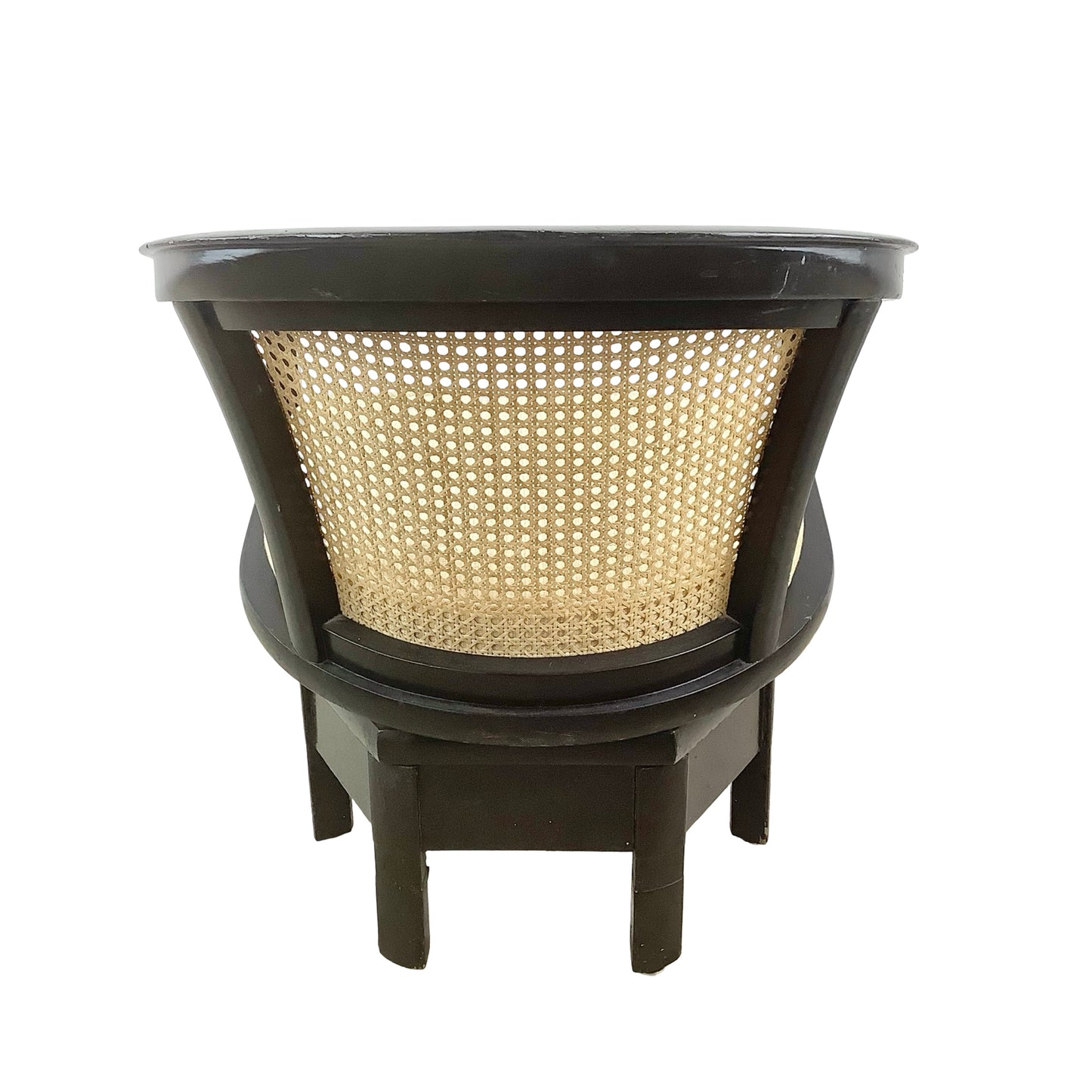 Vintage Black Lacquer Cane Swivel Chair