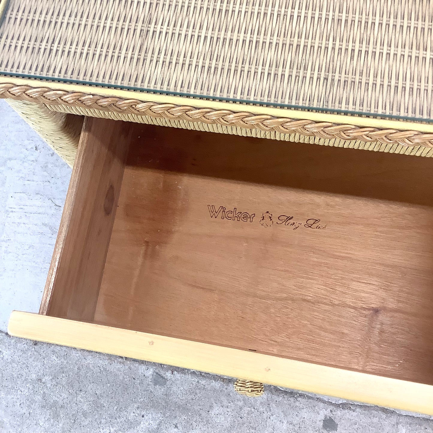 Vintage "Wicker" Two Drawer Nightstand by Henry Link