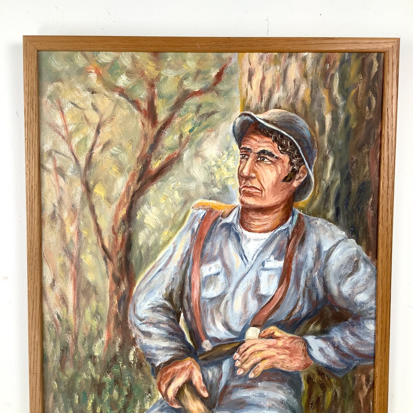 Mid-Century Figurative Oil Painting of Seated Woodsman — Jules Wisneski