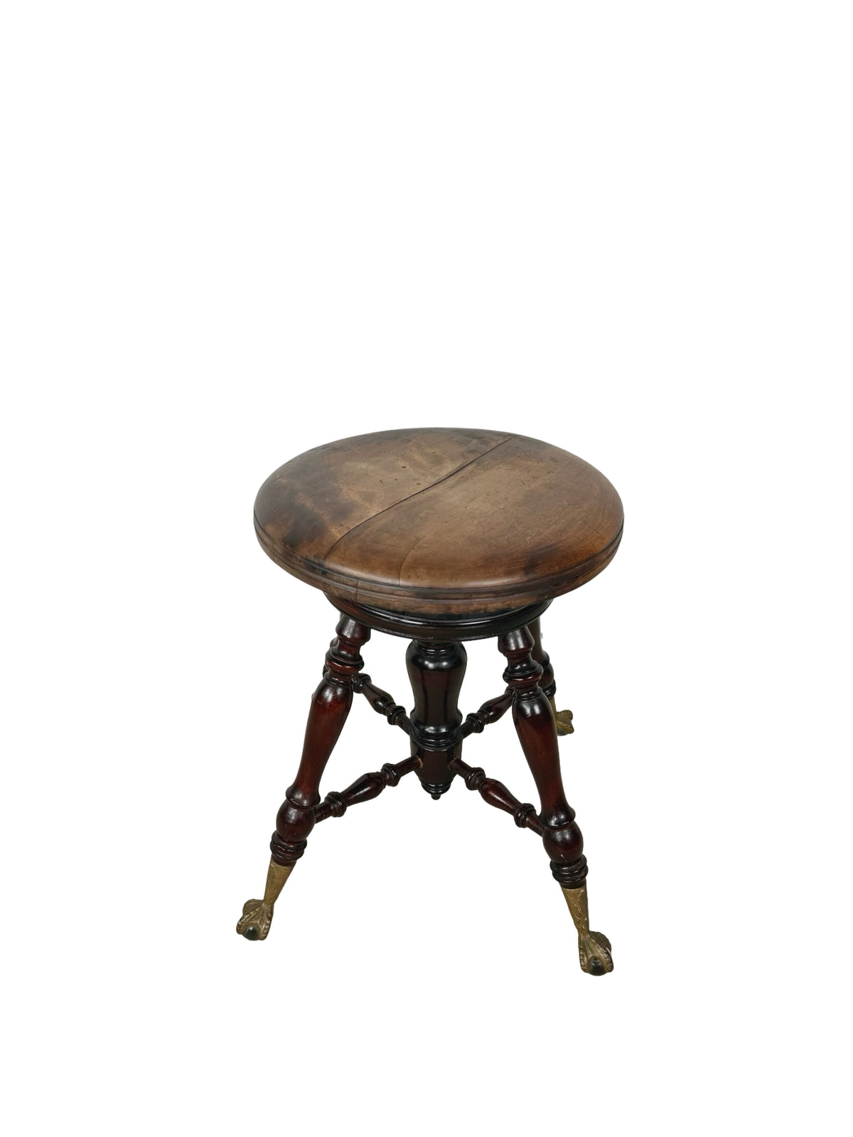 Antique Adjustable Piano Stool with Glass Ball-and-Claw Feet