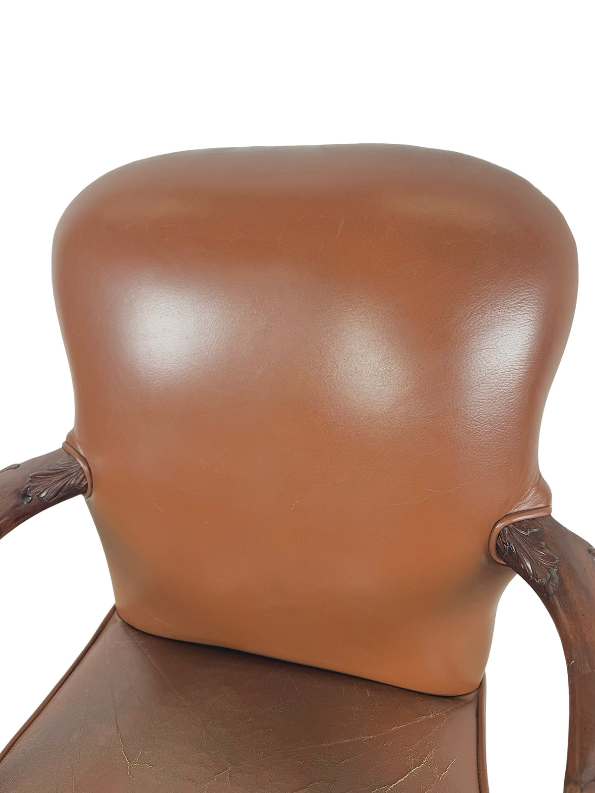 Vintage Maitland-Smith Carved Wood & Brown Leather Armchair