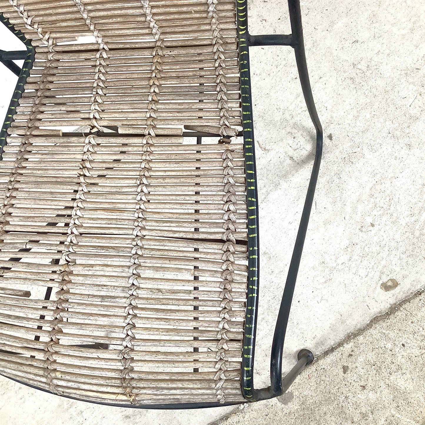Vintage Wrought Iron & Woven Reed Dining Chair in the Style of Brown Jordan