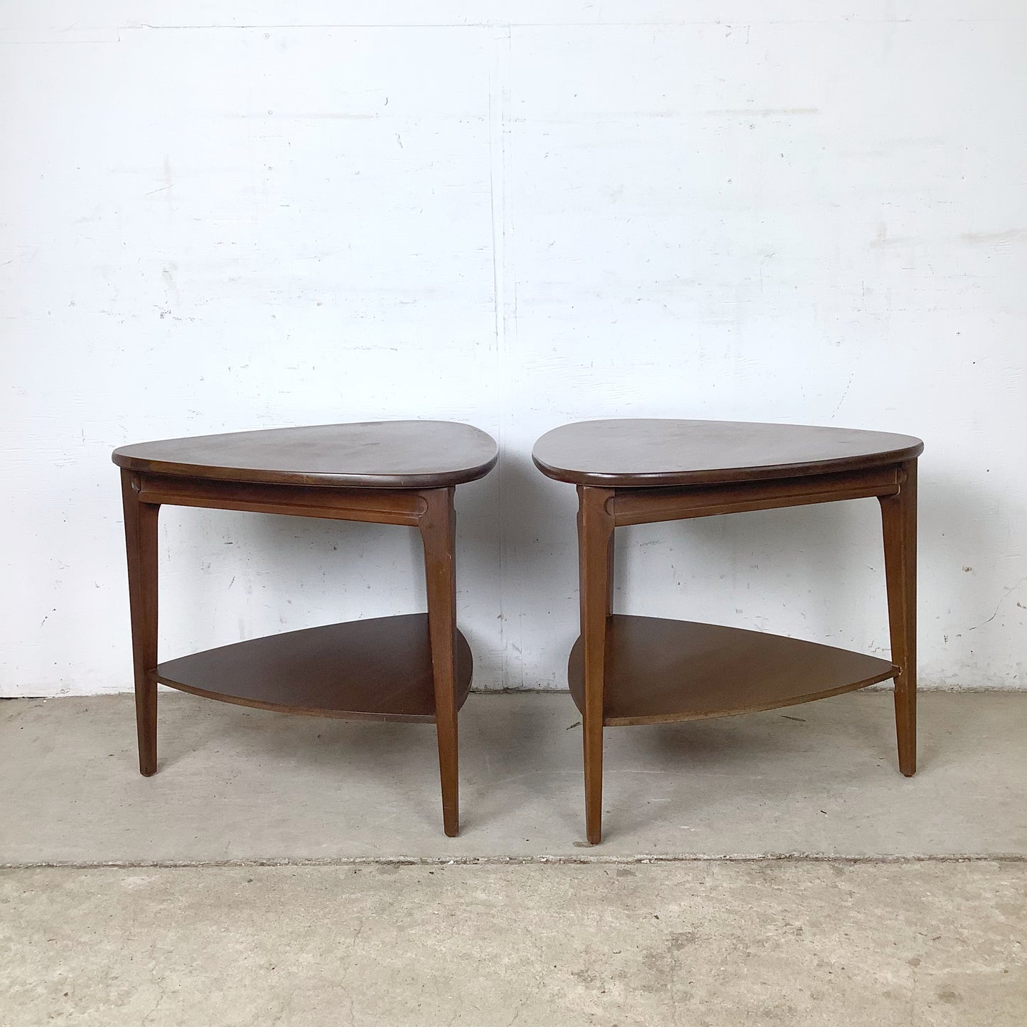 Pair of Two-Tier Triangular End Tables | Mid-Century Modern