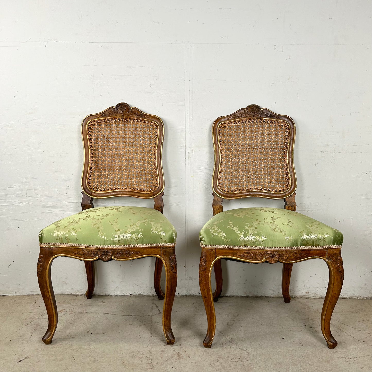 Pair Louis XV Style Side Chairs with Cane Backs