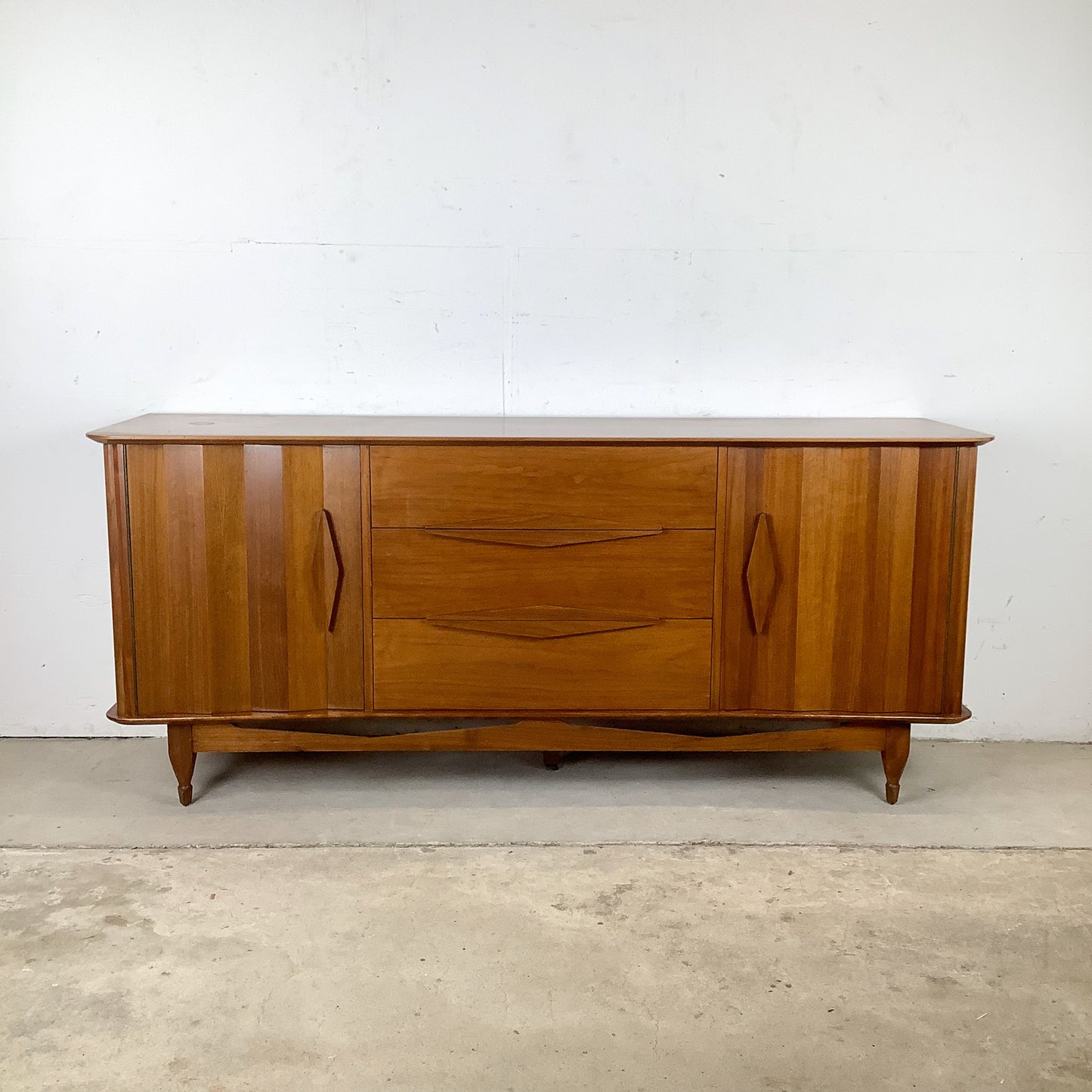 Mid-Century Modern Walnut Dresser and Mirror Set