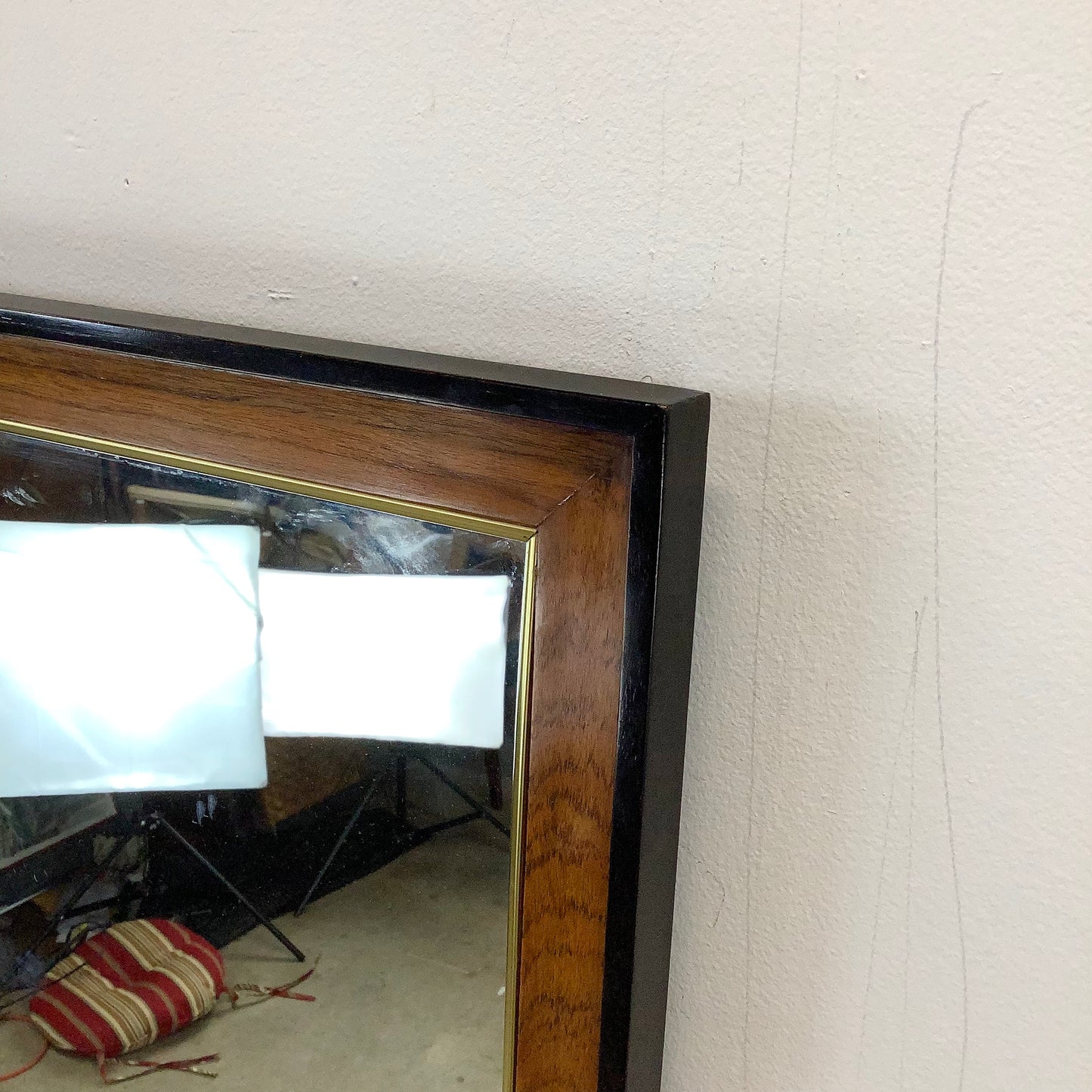 Drexel Heritage Attributed Burl Wood and Brass Wall Mirror
