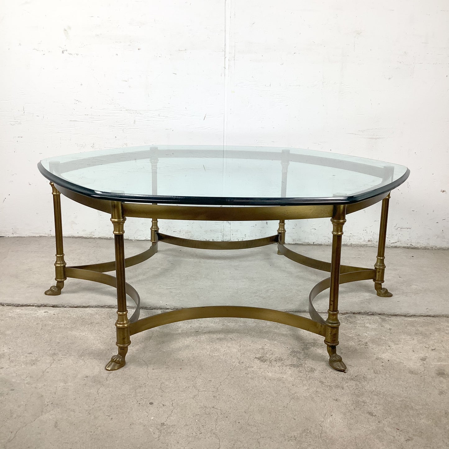 Vintage Brass Hexagonal Glass Coffee Table in the Style of La Barge
