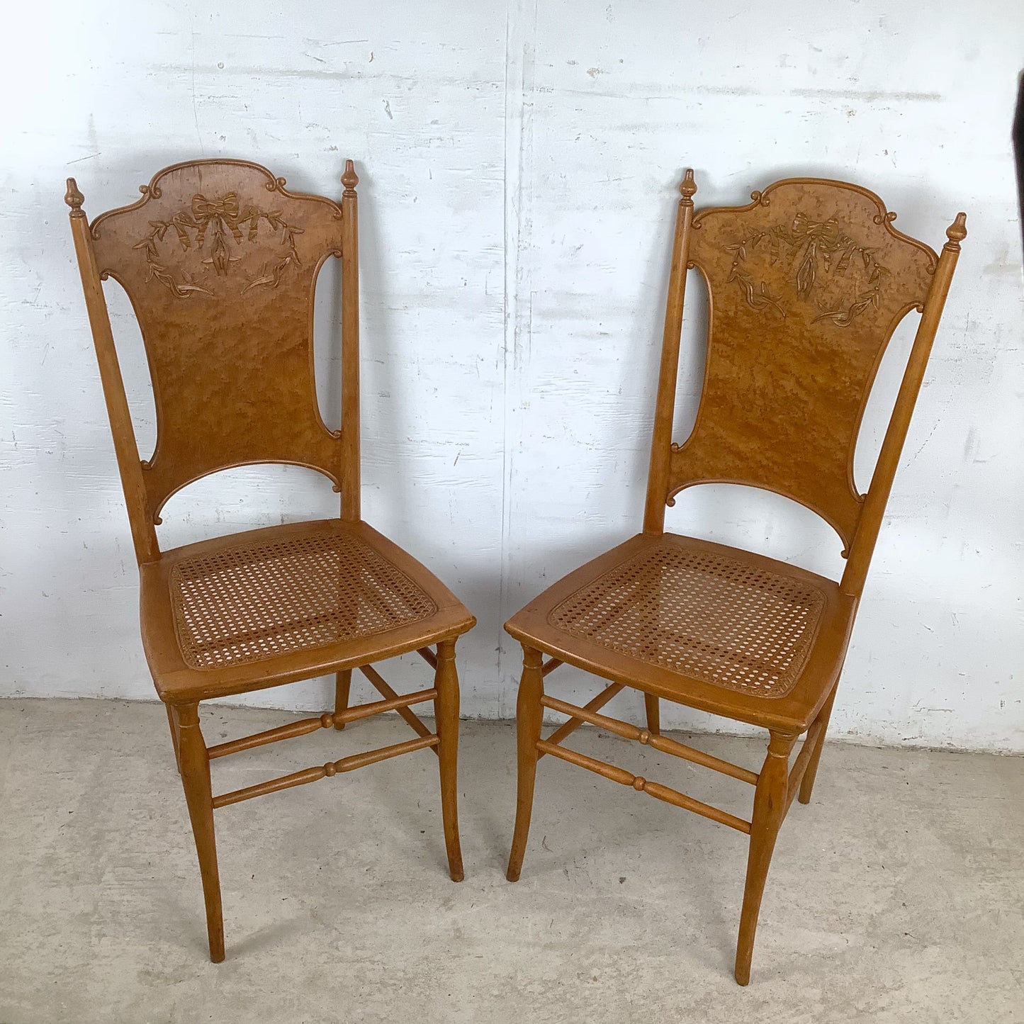 Antique Ribbon & Garland Caned Seat Side Chairs – Pair
