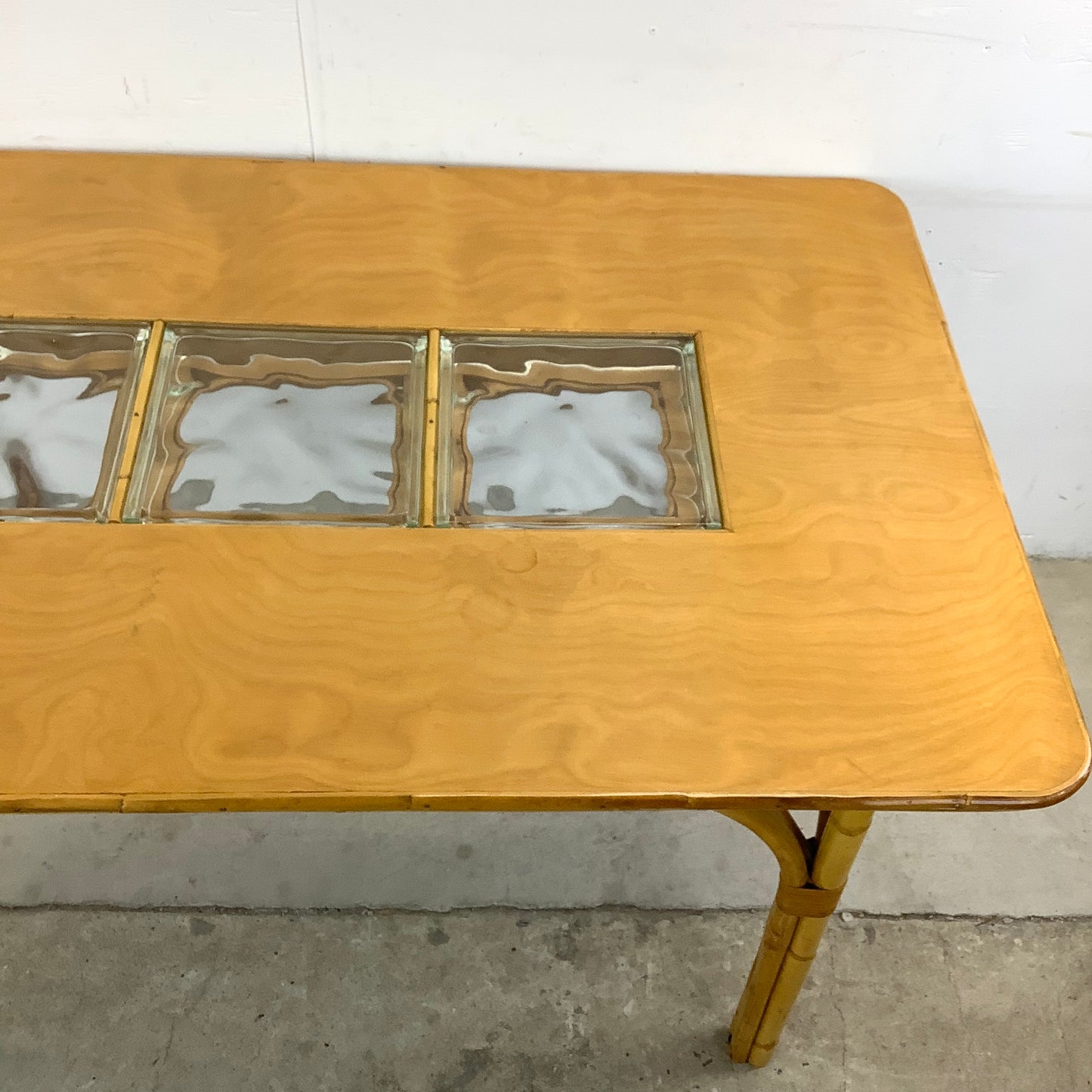 Vintage Bamboo Dining Table With Glass Inserts