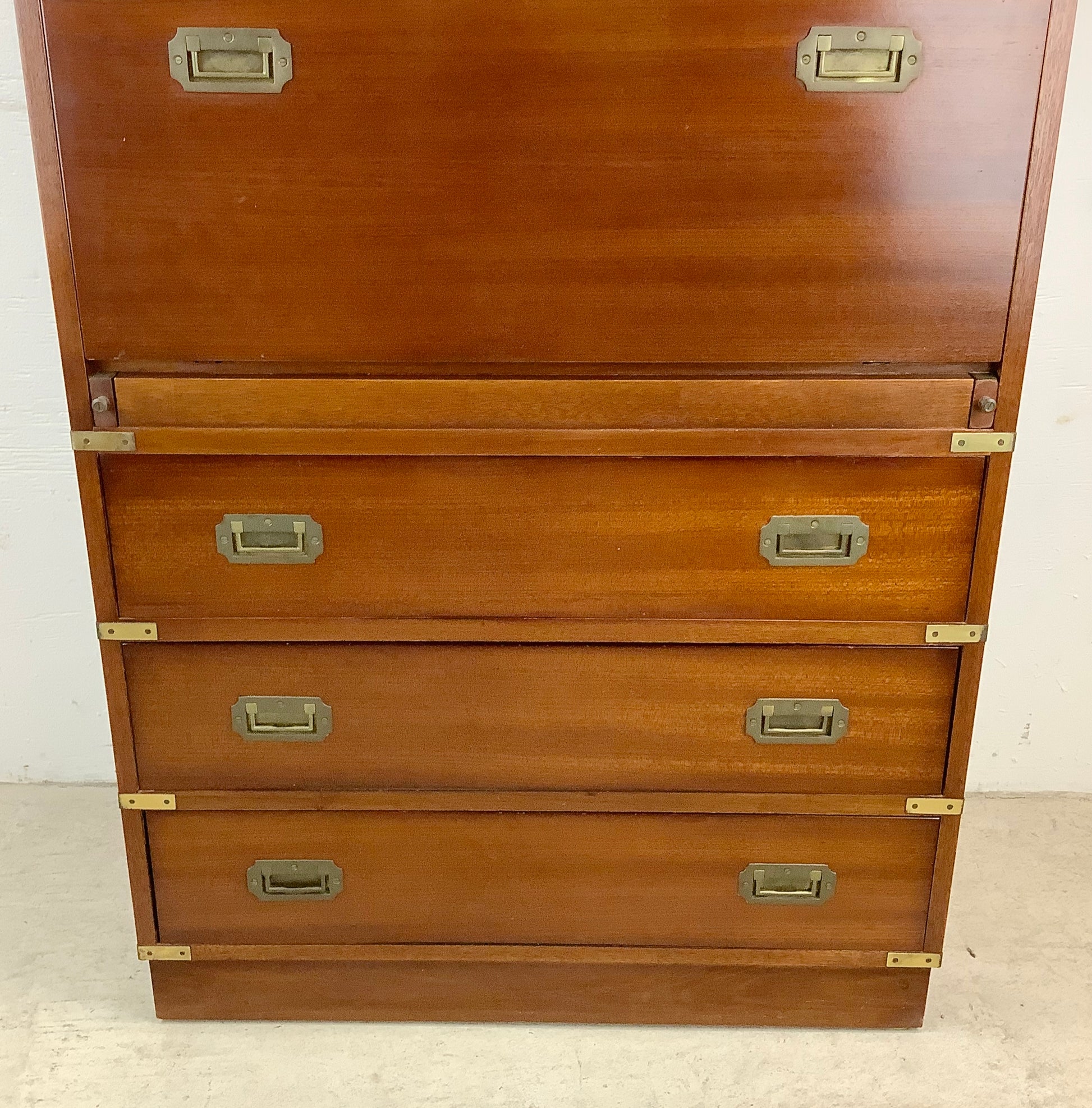 Vintage Campaign Dresser With Drop Front Desk by Doherty – secondhand stories