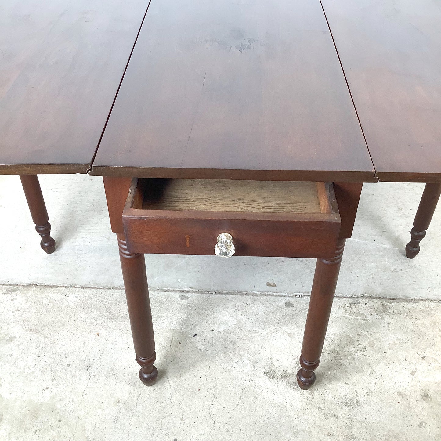 American Empire-Style Walnut Drop-Leaf Gate-Leg Table — Solid Wood, Single Drawer