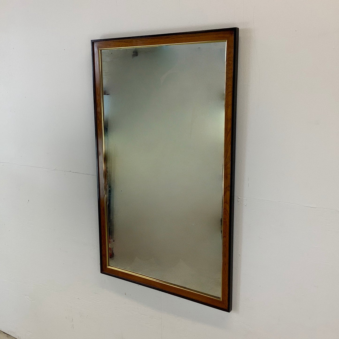 Drexel Heritage Attributed Burl Wood and Brass Wall Mirror