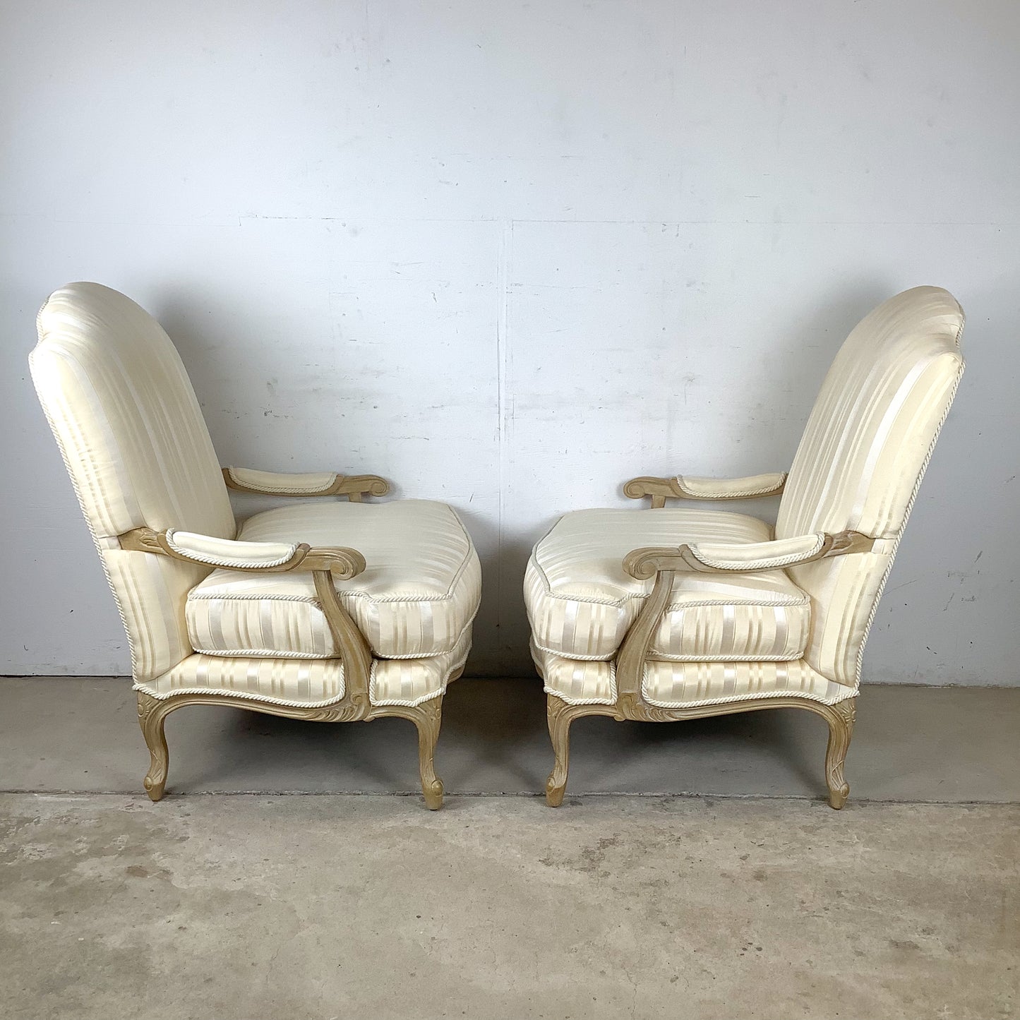 Vintage Pair of Louis XV–Style Bergère Chairs with Curved Frames