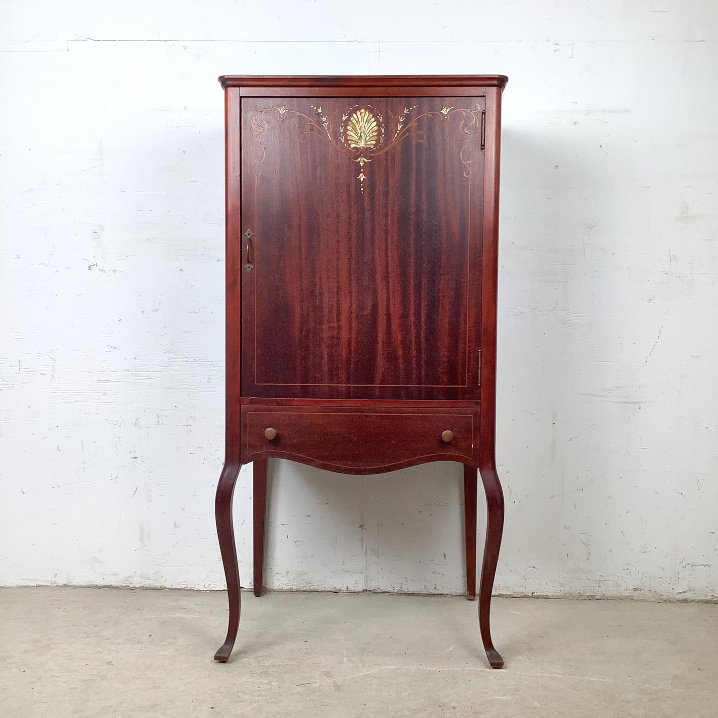 Edwardian Style Mahogany Music Cabinet | Marquetry Inlay | Cabriole Legs | 20th Century