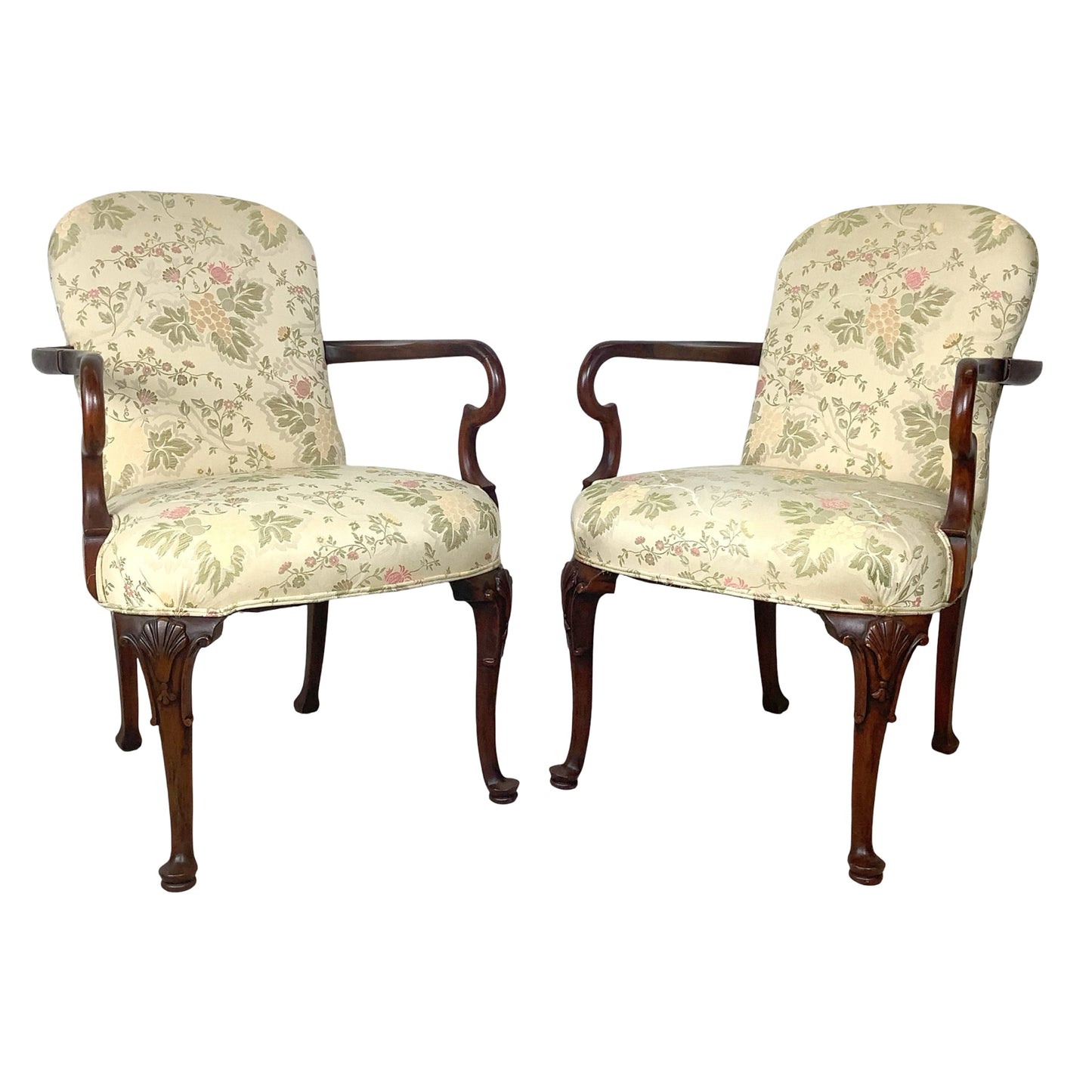Vintage Pair of Georgian Revival Armchairs | Floral Upholstery | Set of 2