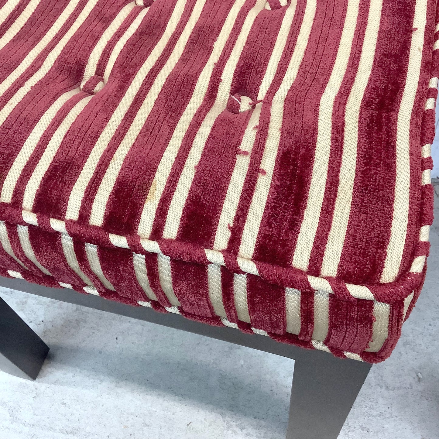 Pair of Vintage Mid-Century Tufted Footstools with Striped Fabric