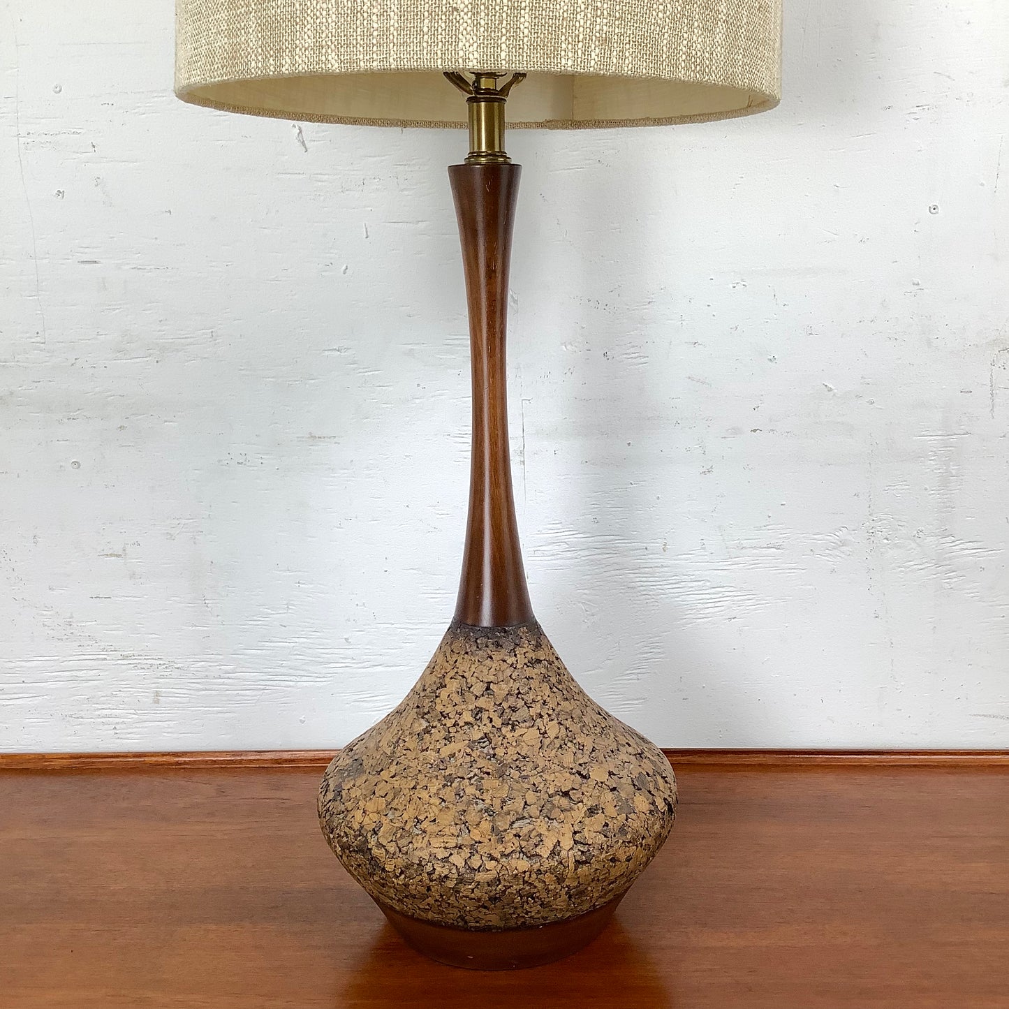 Vintage Cork and Wood Sculptural Table Lamp