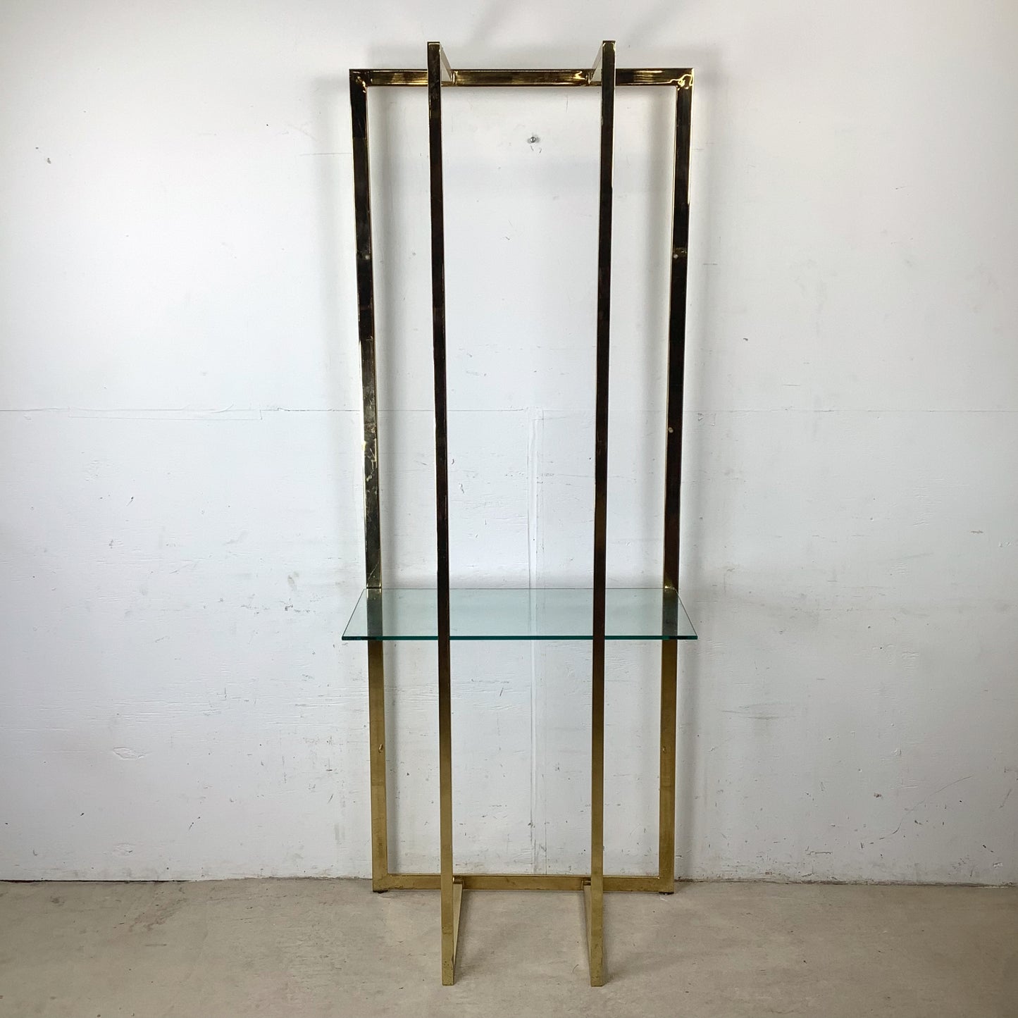 Architectural Brass and Glass Display Shelf, Vintage Modern
