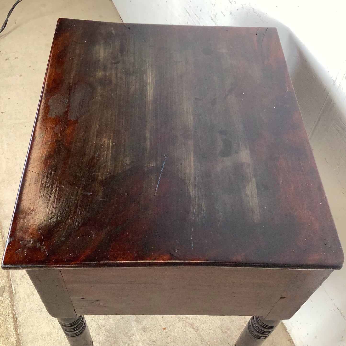 Antique American Federal Mahogany Two-Drawer Stand | Ring-Turned Legs