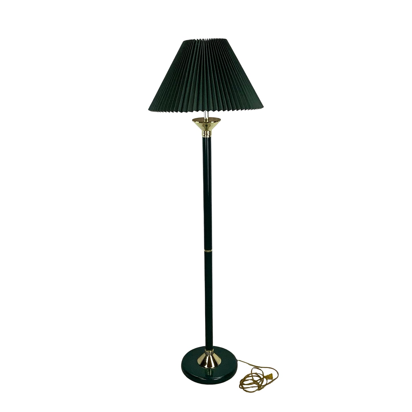 Vintage Hunter Green Brass Lamp, Pleated Fabric Shade, Traditional Hollywood Regency